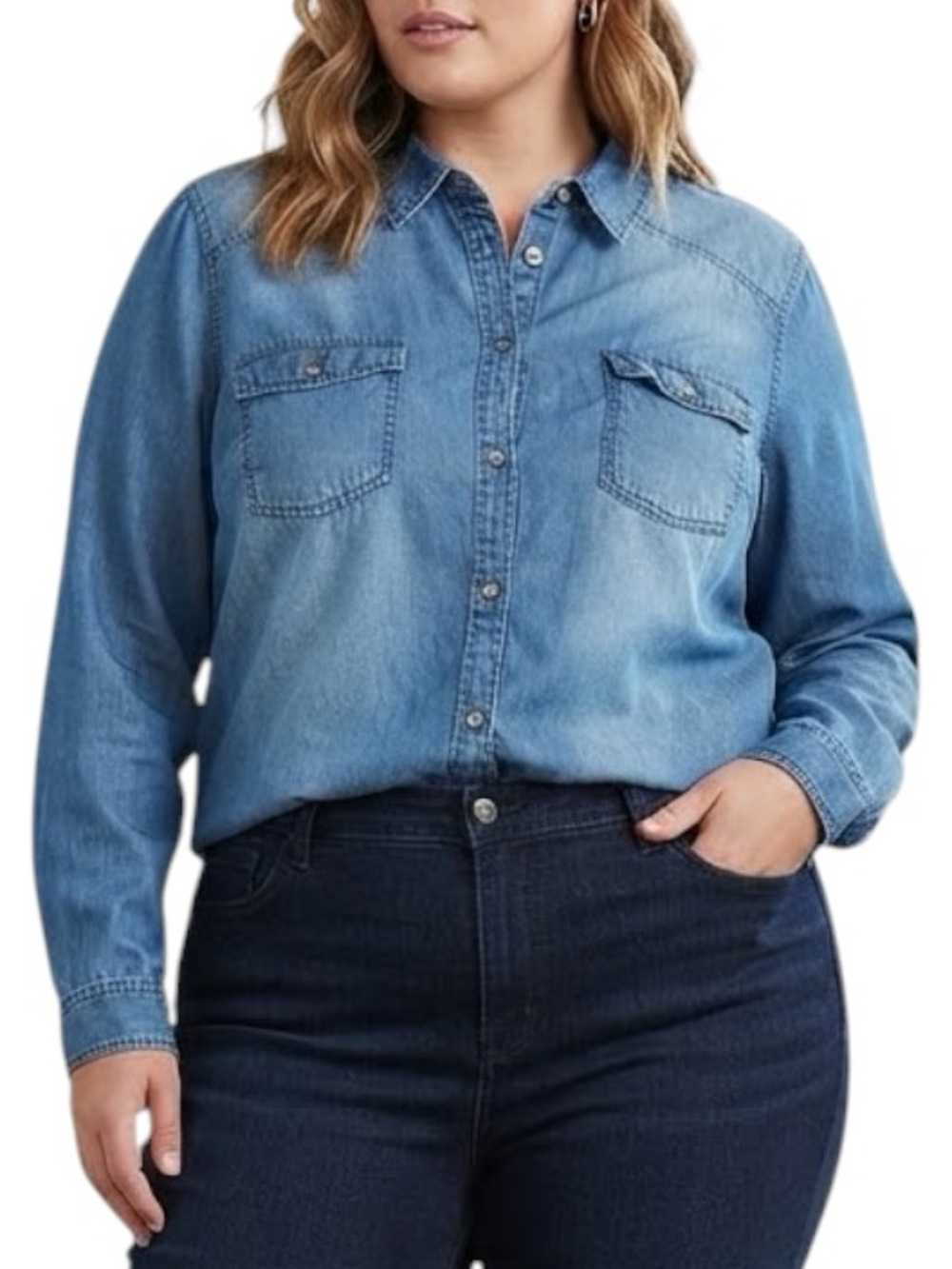 TORRID Taylor Medium Wash Denim Chambray Button-Up Shirt Size 4X